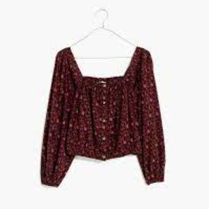 Madewell Puff-Sleeve Button-Front Crop Top in Orchard Floral (Size Small)